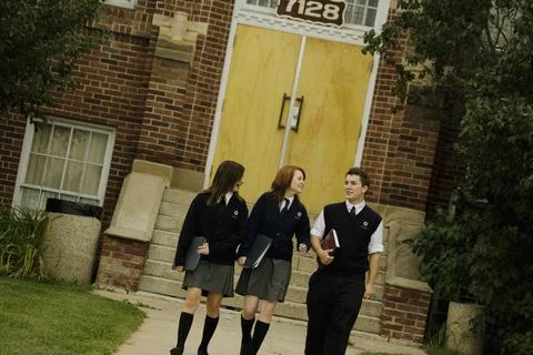Students Outside School Stock Photos
