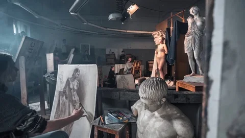 Students Painting In Art Studio Video stock 77398253