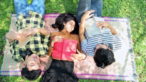 Students in park. Study together. Stock Footage 92271828
