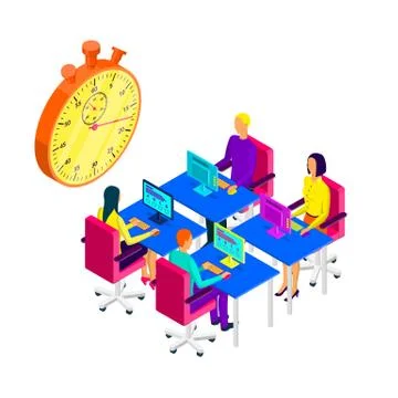 Students pass exam test, vector isometric illustration. Online learning and d 스톡 일러스트