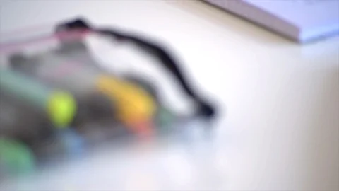 Student''s Pencil Case Close Up Video stock 90168040