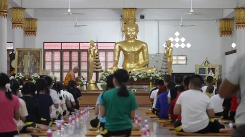 Students of Pieamsuwan school in Buddhist Camp, Students are praying Stock Footage 76908887