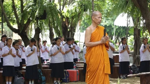 Students of Pieamsuwan school in Buddhist Camp, Students are praying Stock Footage 76909118