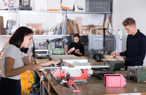 Students practicing architectural modeling in workshop 写真素材