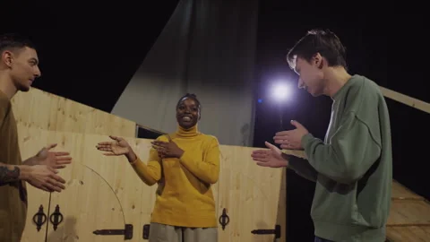 Students Practicing on Theatre Stage during Drama School Class Stock Footage 279587463