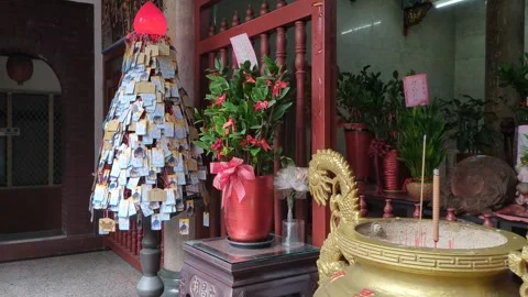 Student's prayers hanging at temple for good score in exam Stock Footage 267526520