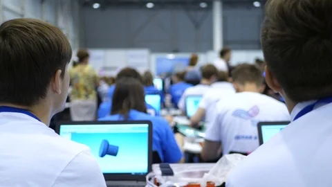 Students prepare a presentation and model 3d program for a 3d printer. The Stock Footage 81513743