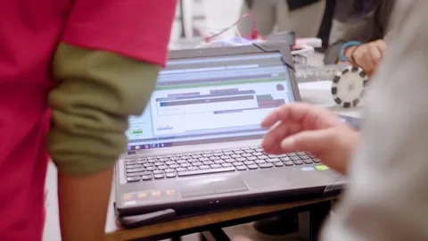 Students programming on computer Video stock 81203791