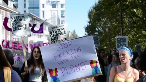 Students protest against climate change in London on 20th september Stock-Footage 116447664