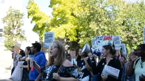 Students protest against climate change in London on 20th september Stock Footage 116447671
