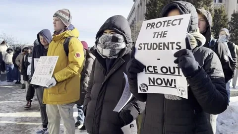 Students protest against ICE activities, Minesota, US - 26 Jan 2026 Stock Footage 327685645
