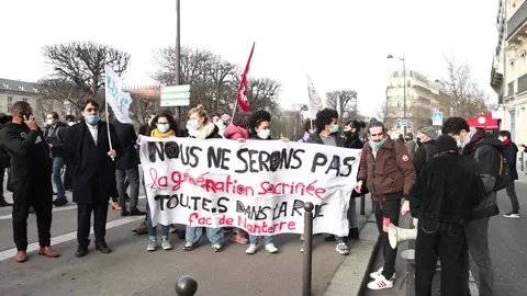 Students protest Covid-19 restrictions in Paris, París, FR - 20 Jan 2021 Stock Footage 203991494