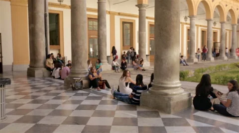 Students relaxing and talking at  Law Faculty, Palermo Stock Footage 44861129