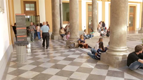Students relaxing and talking at  Law Faculty, Palermo Stock Footage 44861176