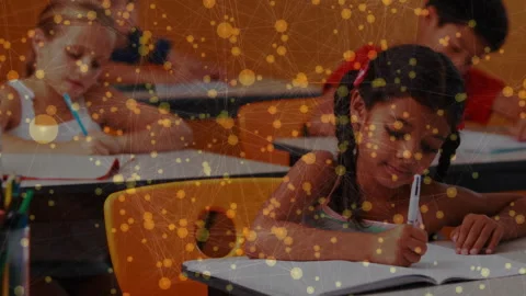 Students responding to writing prompt, focused girl scribbling with Stock Footage 314790865
