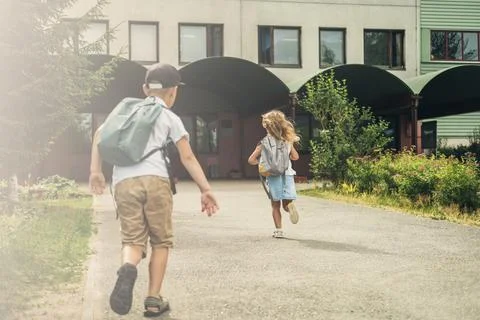 Students return to school. Stock Photos