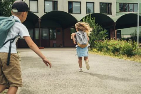 Students return to school. Stock Photos