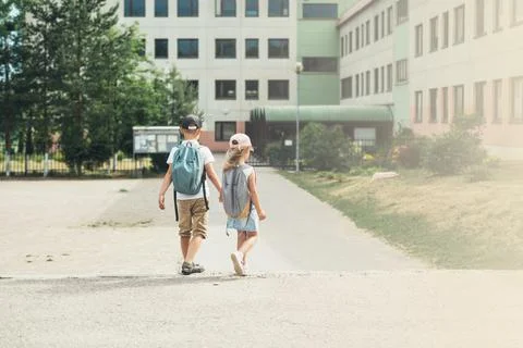Students return to school. Stock Photos
