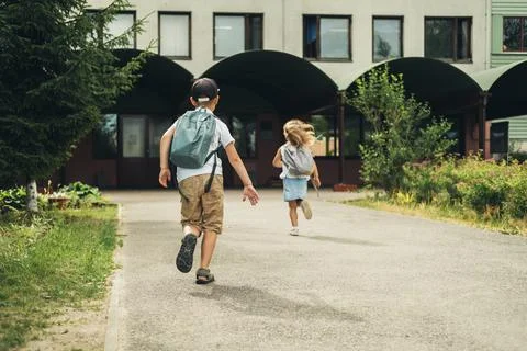Students return to school. Stock Photos
