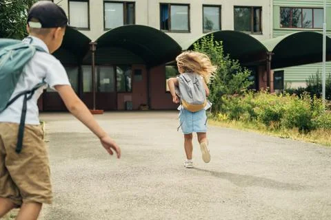 Students return to school. Stock Photos