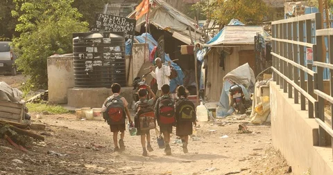 Students on a road Stock Footage 105745341