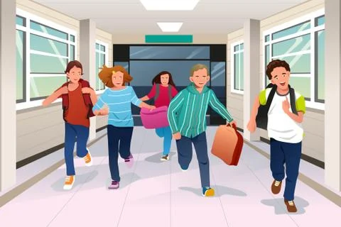 Students Running Outside Stock Illustration
