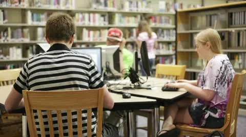 Students in school library Video stock 11511806