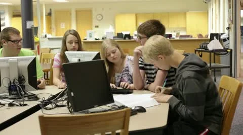 Students in school library Stock Footage
