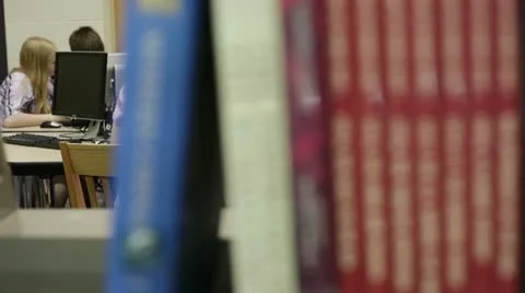 Students in school library Video stock 11839964