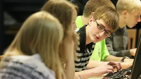 Students in school library Video stock 11952263