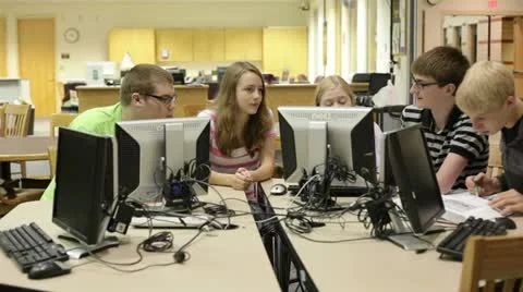 Students in school library Video stock 12191310