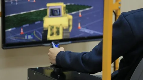 Students at the school, training on driving techniques on simulators, Stock Footage