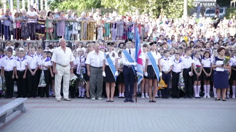 Students in the school yard. First Grade. 1 September. Stock Footage 67587502