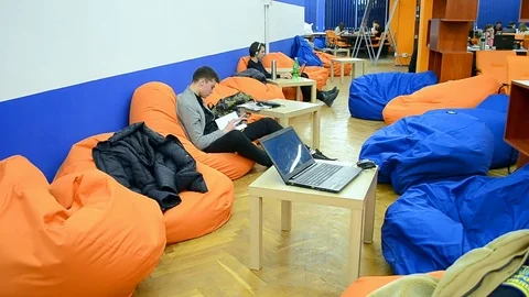 Students in Science Library of NTUU KPI named in Kiev, Ukraine. Stock Footage 71123647