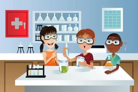 Students in science project Illustrazione stock