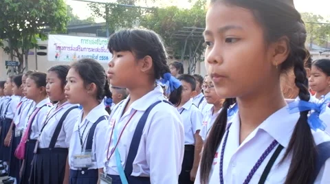 Students sing the national anthem Stock Footage 47124419