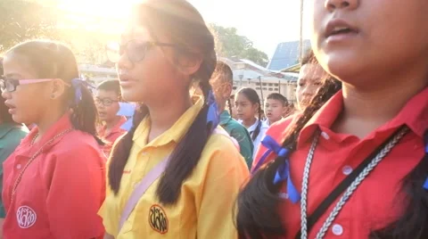 Students sing the national anthem Stock Footage 47127274