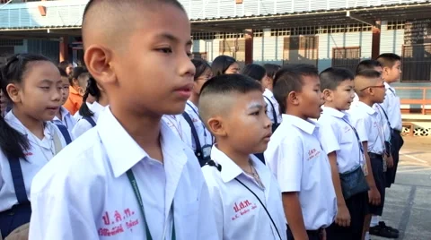 Students sing the national anthem Stock Footage 47127824