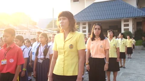 Students sing the national anthem Stock Footage 47130052