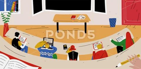 Students sit in the classroom and learn. School, lesson Stock Illustration
