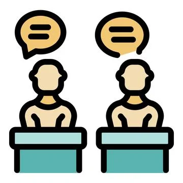 Students sitting at desk having a conversation with speech bubbles 스톡 일러스트