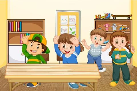 Students spending time during break time in the classroom Stock Illustration