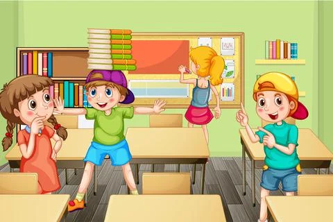 Students spending time during break time in the classroom Illustrazione stock