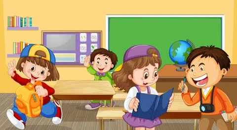 Students spending time during break time in the classroom Illustrazione stock