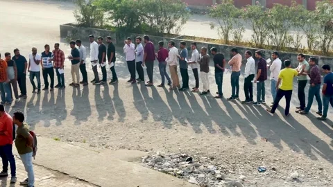 Students standing in queue near exam center. for competitive exams. Stock-Footage 254538077