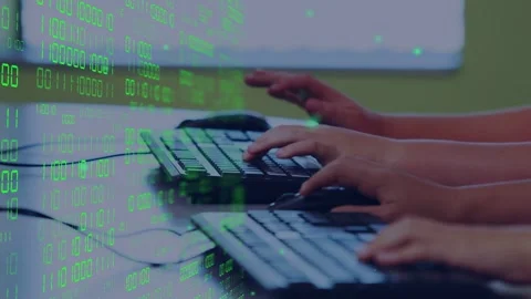 Students starting typing on keyboards, clicking mouse on cue, practicing coding Stock Footage 335731945