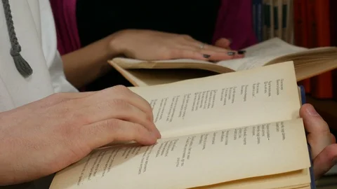 Students study books in the library Stock Footage 86932016