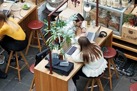 Students study at cafe during the Corona crisis Stock Photos