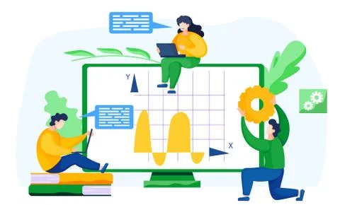 Students study economic remotely. Learning mathematics in internet, idea of Stock Illustration