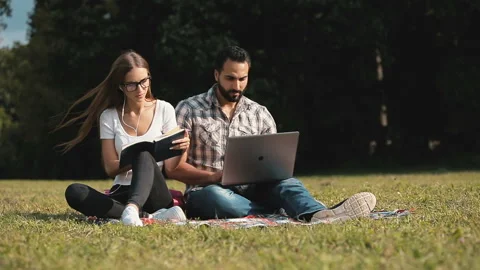 Students Study in Park Stock-Footage 95721573